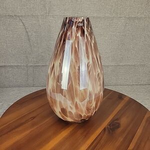 Tall‎ Hand Blown Art Glass Purple White Medium Vase Decorative White Interior